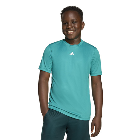 Koszulka treningowa dziecięca adidas TRAIN ESSENTIALS LOGO turkusowa JW4991