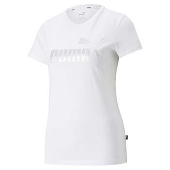 Koszulka damska Puma ESSENTIALS+ METALLIC LOGO biała 84830302