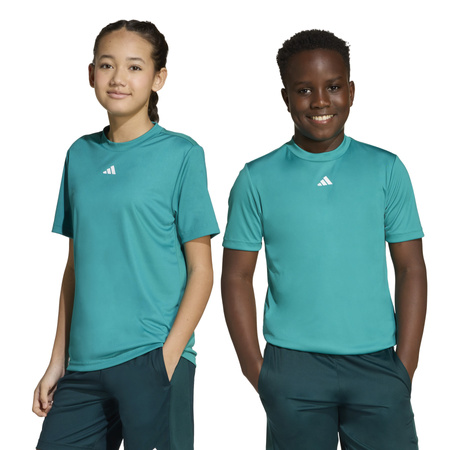 Koszulka treningowa dziecięca adidas TRAIN ESSENTIALS LOGO turkusowa JW4991