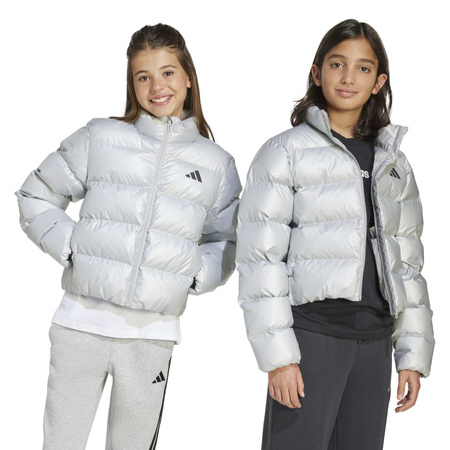 Kurtka puchowa dziecięca adidas GLAM srebrna JM1670