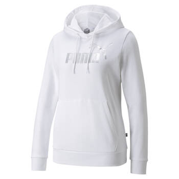 Bluza z kapturem damska Puma ESS+ METALLIC LOGO TR biała 84909602