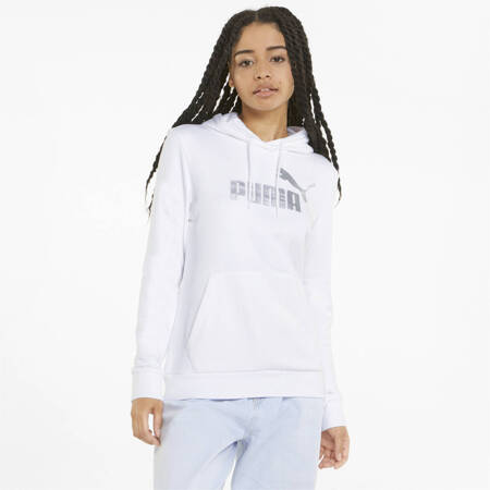 Bluza z kapturem damska Puma ESS+ METALLIC LOGO TR biała 84909602