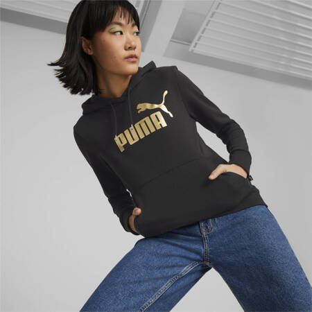 Bluza z kapturem damska Puma ESS+ METALLIC LOGO TR czarna 84909601