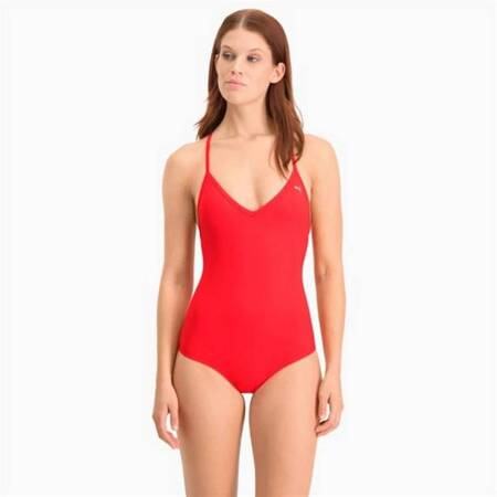 Kostium kąpielowy damski Puma SWIM V-NECK czerwony 93508602