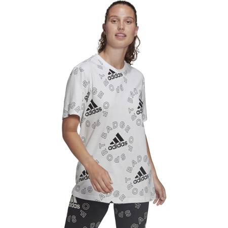 Koszulka damska adidas SPORTSWEAR ESSENTIALS LOGO AOP biała HC9186