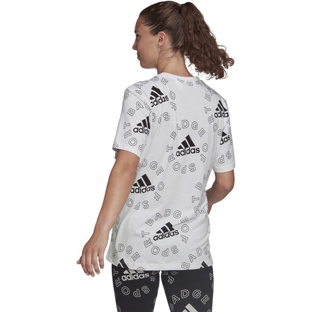 Koszulka damska adidas SPORTSWEAR ESSENTIALS LOGO AOP biała HC9186