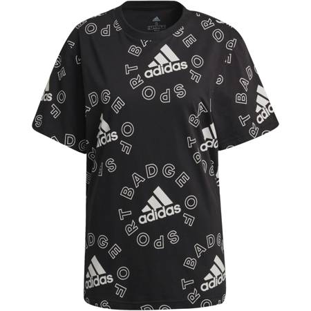 Koszulka damska adidas SPORTSWEAR ESSENTIALS LOGO AOP czarna HC9187